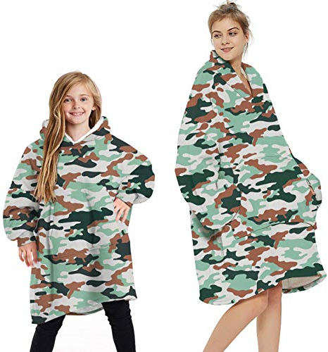 Geagodelia Oversized Hoodie Pullover für Damen Herren Kinder Kuschelig Fleece Decken Hoodie, Hoodie Decke zum Anziehen Weiche Kuschelpullover Hausanzug Kapuzenpullover Winter (Camouflage, One Size)