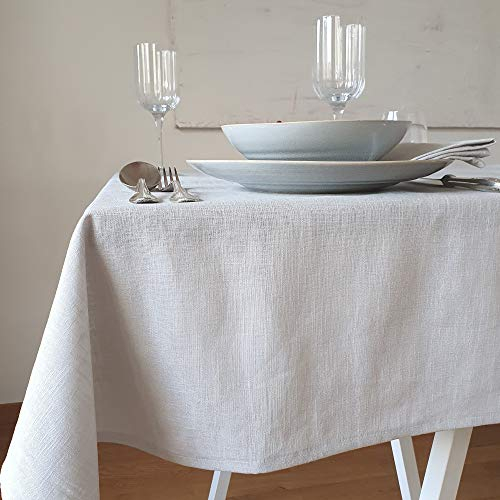 Farnberg Premium Tischdecke aus Leinen - Stofftischdecke für Küchentisch, Esstisch - Fleckschutz Tischtuch - Leinentischdecke - (135 x 250 cm) - (Uni-Natur)