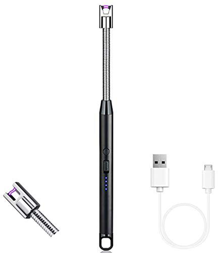 ZZBB Electric Lighter Windproof Flameless Lighters Led Usb Charging Lighter Rechargeable Kitchen Gas Stove Candle Lighters Hose Torch Electric Plasma Arc Lighter,Black