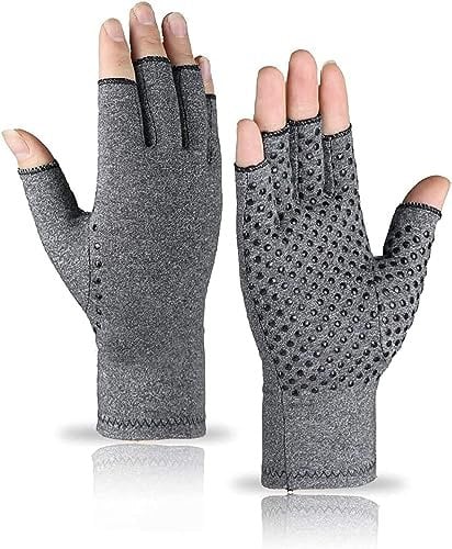 VITTO Arthrose Handschuhe mit Griffen (1 Paar) - Kompressionshandschuhe Damen und Herren für Wärmehandschuhe, Rheuma und Arthritis (S, Grau)