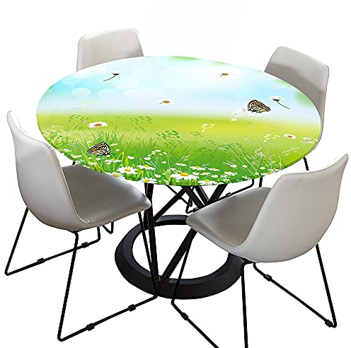 Morbuy Rund Tischdecke Elastisch, Blumen Drucken Rund Tischdecken Wasserdicht Lotuseffekt Abwaschbar Abwischbar Tischtuch für Dekoration Küchentisch Garten Outdoor (Durchmesser 100cm,Schmetterling)