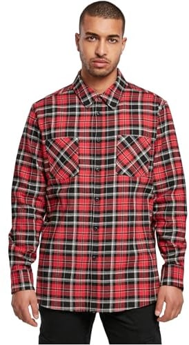 Urban Classics Chemise à Carreaux pour Homme, Rouge/Noir/Blanc, Taille L