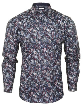 Xact Chemise à Motifs Paisley à Manches Longues pour Hommes, Coupe Slim (Blue Red) XXXL