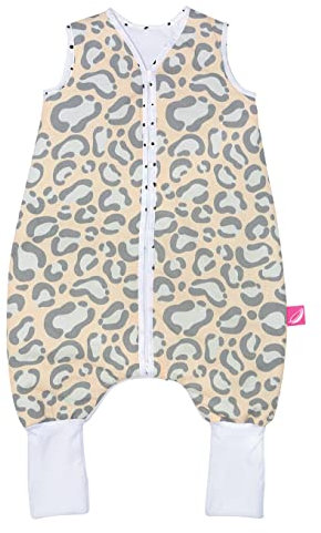 Babyschlafsack aus Baumwolle mit Beinen gefüttert von Motherhood - kuscheliger Babyschlafsack Öko Tex Standard TOG 2, Größe: 1-1,5 Jahre, Leo apricot