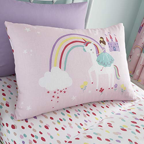 Happy Linen Company Spannbetttuch für Mädchen, für Kinder, Einhörner, Prinzessin, Regenbogen, Rosa