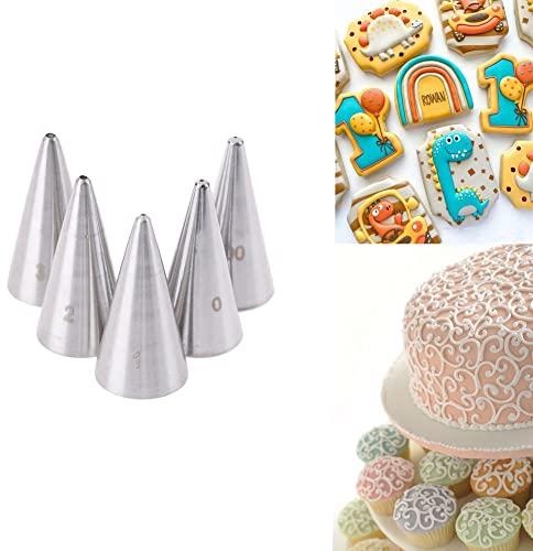 Lot de 5 petites douilles rondes pour écrire, dessiner, petits détails, biscuits en sucre, glaçage royal