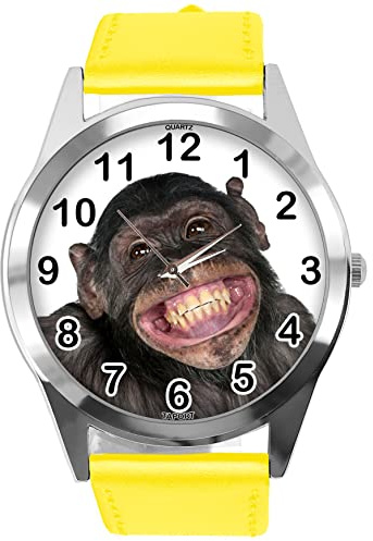 TAPORT Runde Armbanduhr aus gelbem Leder für Fans von Monkey, gelb, Armband