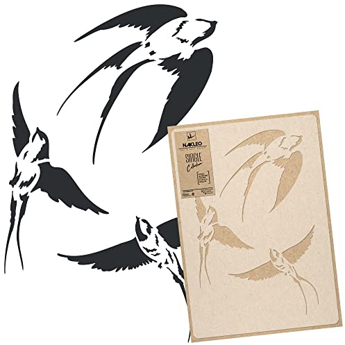 NAKLEO Große Malschablonen 43x64 cm, Schwalben Umriss Natur Muster, Wiederverwendbare Kunststoff Wandschablone DIY Handwerk, Holz Möbel Boden Stoff