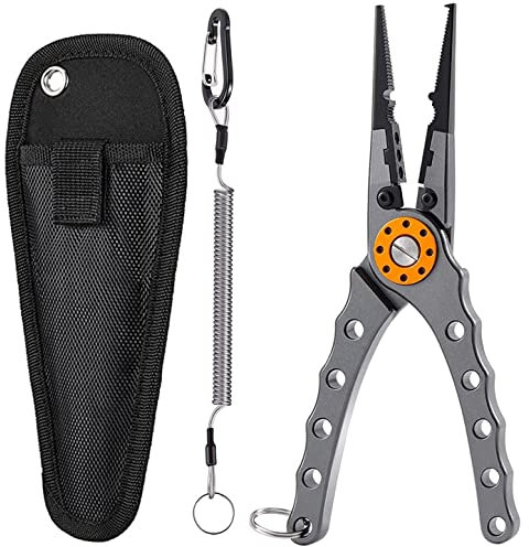 Caija-H Long Nose Fishing Pliers with Scissors-Fishing Hook Remover Plier Tool, Disgorgers/Pike Line Cutter Fishing Accessories with Sheath,Fishing Gifts for Men
