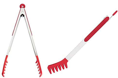 Große 33 cm rote Edelstahl-Nudelzange mit Silikonspitzen, Spaghetti-Zange, Pasta-Server-Utensil für Nudeln, Kochen, Backen, Lebensmittel, BBQ, Küchenwerkzeuge