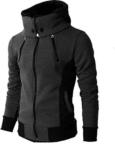 BOLENN Hoodie Herren Trend Spleißen Zwei-In-Eins Langarm Sweatshirt Herren Slim Fit Hoher Kragen Mit Reißverschluss Casual Jacke Herren Outdoor All-Match Sport Jacke Herren C-Dark Grey L
