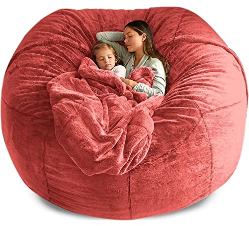 LHXY 6ft Sitzsack Bezug, Faules Sofa Ohne Füllung Runder Sitzsack Bezug, Flauschiger Sofabezug Für Freizeit Und Unterhaltung,Rose
