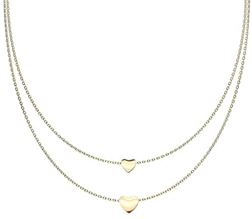 Bungsa Halskette doppellagig mit zwei Herzen Damen aus 316L Edelstahl (gold)