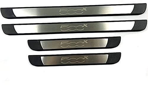 EAGLEG 4 Pezzi Acciaio Inox Battitacco per Auto Sticker, per Fi-at 500X, Esterno Battitacco Protezione Plates Anti-Graffio Scuff Adesivi Decorativi Accessori,Silver