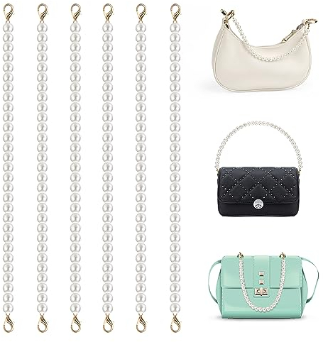 Perlen Kette Trageriemen 6 Stück Handtaschenkette Nachahmung Perle Schulterriemen Taschenkette Ersatz für Damen Tasche Geldbörse DIY 30cm