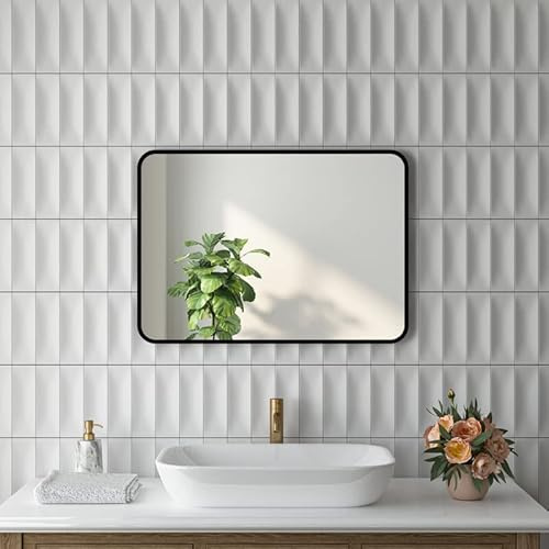Goezes Wandspiegel 60x80 cm Rechteckiger Spiegel mit Metall Rahmen Matt Schwarz, Spiegel Rechteckiger Schwarz Badezimmerspiegel für Bad, Flur, Schlafzimmer, Wohnzimmer