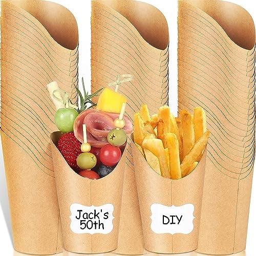 LATERN 100 Pièces Porte-Frites Jetable, 360ml Coupes à Frites En Papier Kraft Gobelets Jetables pour Fêtes à Emporter pour Charcuterie Snack Gaufre Popcorn Sandwich Dessert Crème Glacée