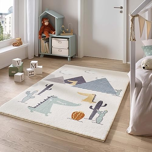 Taracarpet Teppich für das Kinderzimmer Kinderzimmerteppich und Jugendzimmerteppich Soft Kids kuschelig weich in verschiedenen Designs Dionoausflug 080x150 cm