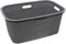 HRB Wäschekorb Plastik Rattan Optik, 40 L Wäsche Box Volumen, Wäschesammler mit 58,5 x 39 x 26 cm Außenmaß, Wäsche Sortierer groß, Aufbewahrungskorb 1 Stück, Grau
