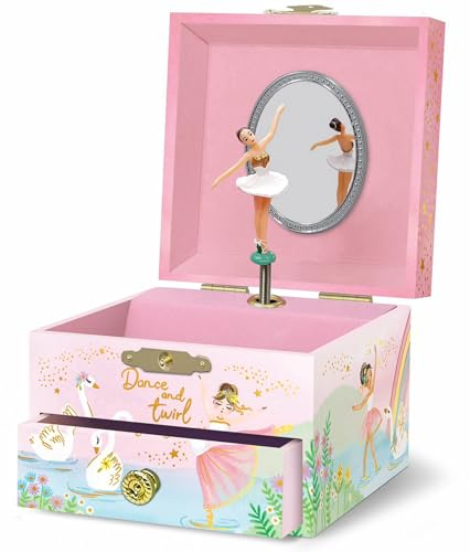 Scatola Musicale Ballerina per Ragazza - Portagioie CarillonBallerina per Bambina con Specchio, Regalo Balletto per Bambine, Scatola per Gioielli, Regalo di Compleanno per Bambini, 3-10 Anni, Rosa
