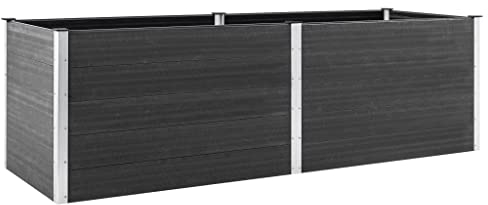 vidaXL Grey Garden Raised Bed - Durable Large Outdoor Planter for Flowers, Herbs and Vegetables - Modern Design in Wood Plastic Composite (WPC) Material