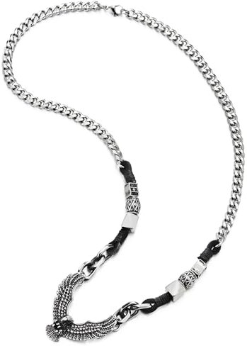 COOLSTEELANDBEYOND Herren Damen Vintage Fliegende Adler Anhänger Halskette Edelstahl Kette und kordel