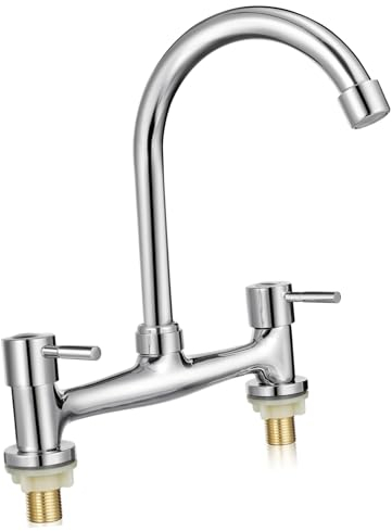 Homoyoyo grifos mezcladores grifo doble para fregadero de cocina llave de paso grifo de cocina caliente grifo de fregadero de cocina con doble manija lavabo Una palabra mando 15c cobre