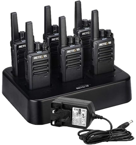 Retevis RT668 Walkie Talkie, PMR446 Professional Walkie Talkies for Adults, with 6 Way Charger, VOX, 16 Channels CTCSS/DCS, Robust Walkie Talkies for School, Restaurant, Security (Black, 6Pcs)