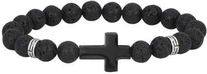 MILAKOO Schwarzes Kreuz Armband für Frauen 8mm Stein Perlen Healing Power Manschette Einstellbare elastische Seil