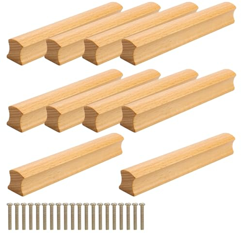 LERANXIN 10 Pezzi Maniglie in Legno, Maniglie Cucina in Legno, Maniglie Armadio in Legno per Porta a Forma di Listello, con 20 Pezzi Viti, per Mobili da Cucina e Cassetti