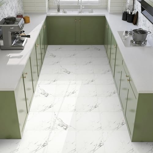 Elffloor PVC Bodenbelag Selbstklebend, Bodenfliesen Selbstklebend Bad Vinylboden für Küche Wohnzimmer Schlafzimmer Wasserdicht Klebefliesen Marmor Effekt Weiß 30x30cm 20 Stück 1mm
