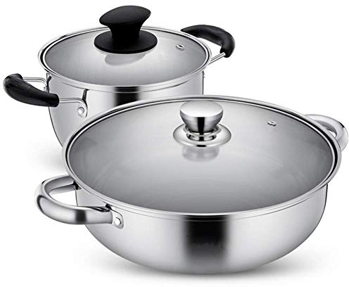 DDKYHU Topfset Family Line - 2-teilig - Kochtopfset aus Edelstahl - mit Deckel aus gehärtetem Glas, festem und bequemem Griff - Kochtöpfe Induktion, Gas. Kochgeschirr