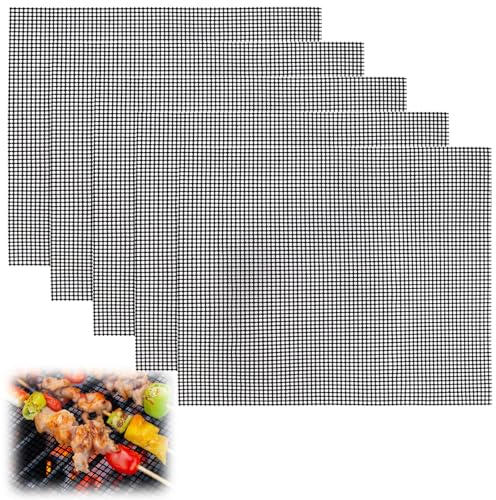 BBQ Grill Mesh, Set di 5 Griglie Antiaderenti per Barbecue, 36 x 42cm Griglia per Barbecue, Griglia BBQ tagliabile, Per Grigliare, Cuocere, Arrostire, Grigliare e Arrostire Verdure