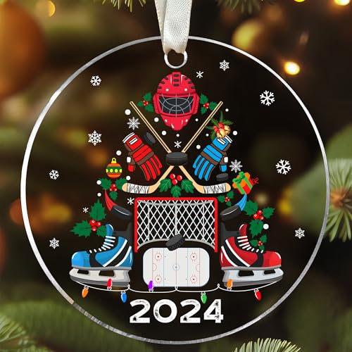 Hockey-Weihnachtsschmuck – Hockey-Ornamente für den Weihnachtsbaum – Hockey-Weihnachtsschmuck – Hockey-Geschenke für Hockey-Liebhaber, Hockey-Liebhaber Geschenke – Acryl-Weihnachtsdekoration