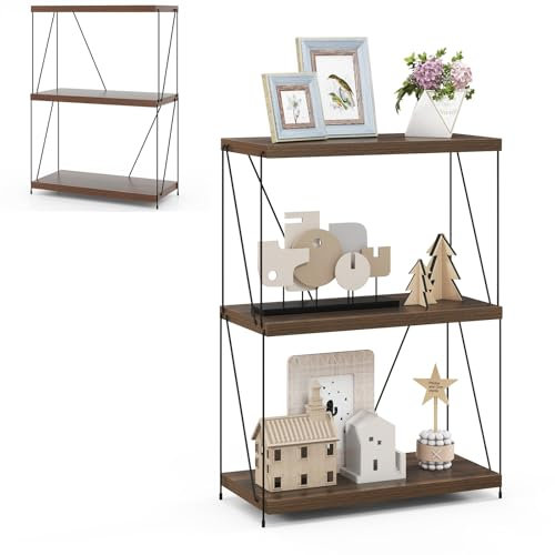 HOMASIS Libreria Vintage, Libreria Verticale in Metallo e Legno, Scaffale Espositore in Marrone, Scaffale a Scala per Salotto, Camera da Letto, Ufficio (61 x 29,5 x 85,5 cm)