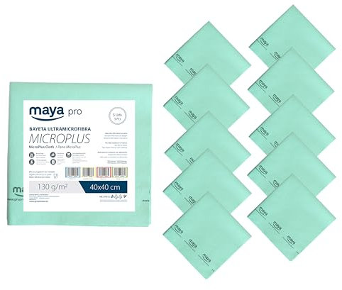 Maya Bayeta MICROPLUS. Especial para Vajillas y Cristales. No Deja Marcas. Muy Absorbente y de Secado Rápido. 100% Microfibra. Pack de 10 Unidades (Verde)