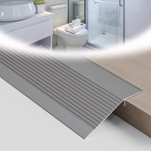 QTWLG Exterior Door Threshold Cover 3ft Cuttable Floor Transition Strips Wood To Tile 3in Wide Doorway Edge Trim Silver Aluminum Indoor Window Sill(Gun Grey,120cm/4ft)