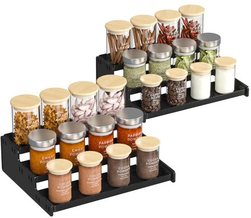 Lifewit Gewürzregal Stehend 2 Stück, Klare Organizer Tortenständer Regal, Gewürztreppe Display Rack für Gewürz/Donut/Cupcake/Sirup/Likör für Küche Pantry Bad Bar, 3-Tier, Schwarz