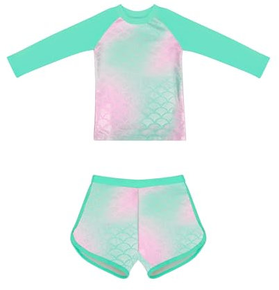Bañadores de Manga Larga Sets Rashguard Traje de Baño Protección Solar Ropa de Baño para Niñas de 2 a 12 Años (4-6 Years, LA667-Green)