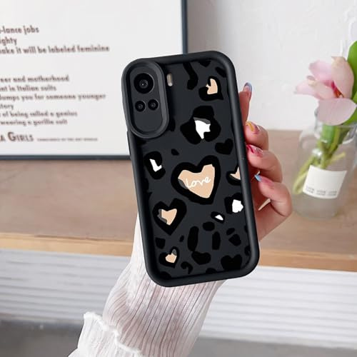 YANJIEER ESONG Süße Leopardenmuster Handyhülle für Honor 90 Lite, Ultradünn Silikon Niedliches Stilvoll Ästhetisch Mädchen Frauen Schutzhülle mit Herz Design Schwarz