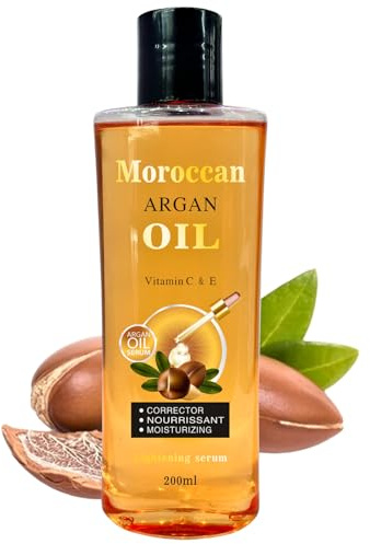 Moroccan Argan Oil for Hair & Skin - 100% Pure Organic Argan Oil with Vitamin C+E, Cold Pressed Moroccan Oil, Hair Oil for Damaged Ha ir, Massage Body Oils, Moisturizer for Face, Body, Frizzy Ha ir
