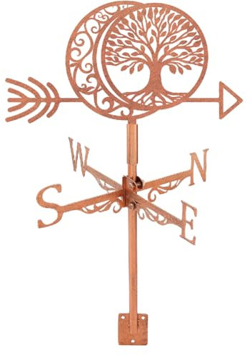SUPERDANT Girouette de Jardin Exterieur Lunaire Girouette en Métal Arbre de Vie Girouette Rouge Cuivrée Girouette Décorative Girouettes de Direction du Vent Panneaux Deco Jardin Exterieur