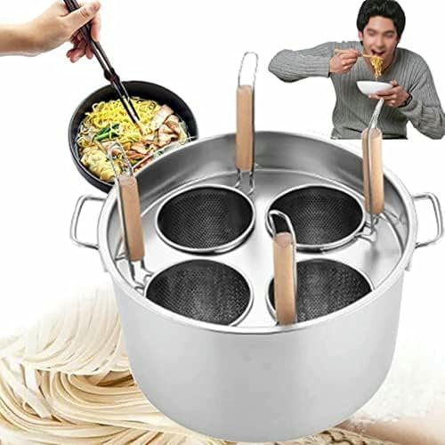 GZYHDC Pentole per Pasta in Acciaio Inossidabile, Set di pentole per cuocipasta con cestelli e Coperchio per Utensili da Cucina per casa e Ristorante, 4 Fori
