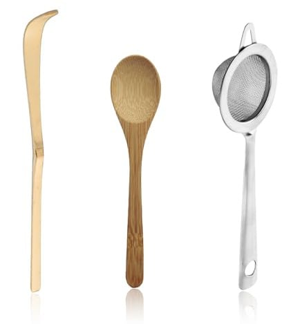 ARYIMYDP 1 set D'accessoires pour Matcha Comprenant Cuillere Matcha, Tamis et Cuillere en Bois, Indispensable pour la Préparation du Thé Matcha