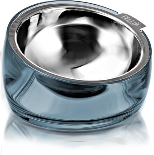 Felli Oblik Raised Dog Food Water Bowls for Small Short-Leg Dogs, Removable Stainless Steel Dish Dishwasher Safe, No Spill Tilted Metal Feeder for French Bulldog, Maine Coon Cats (1.5Cup, Shadow)