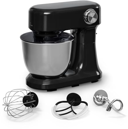 Klarstein Bella Evo Küchenmaschine – 1500W, 5L Edelstahlschüssel, 12 Stufen, Planetenmischsystem, Pulsfunktion, Knethaken & Schneebesen, Rührmaschine, Food Processor, Schwarz