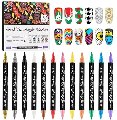 12 Farben 3D Nagelkunststift Set, Kalolary Nagelspitze Nail Art Pen, Graffiti-Punktierungsstift Pinsel für DIY Nagelkunst, Schönheit, Schmuck, Maniküre Werkzeuge (Bunt K)