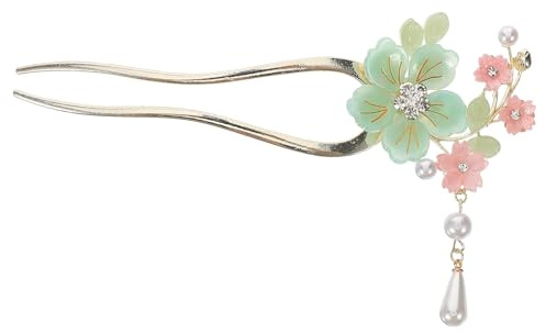 Épingle à Cheveux Style Chinois Fleur Verte, Alliage et Émaux | Accessoire Léger et Portable, pour Mariage et Danse, Style Rétro Élégant, Tête Féminine