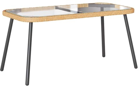 Mandloder Poly Rattan Couchtisch Braun, Schwarz 90x45x43 cm, Langlebiger Gartentisch mit Glasplatte für Terrassenmöbel, Balkonmöbel, Outdoor-Möbel