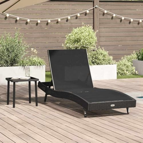 Hoopleep Sonnenliege 2er Set Schwarz Poly-Rattan Outdoor Gartenliege, verstellbar, wetterfest, mit Beistelltisch, für Terrasse, Balkon, Poolbereich